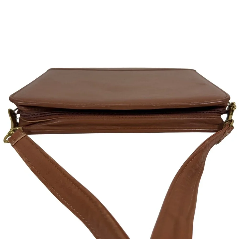 1990s FRANKLIN COVEY Crossbody Brown Leather Zip Around 7-Ring Planner 12215 USA